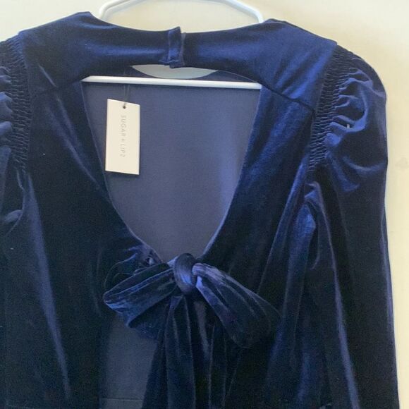 SUGAR + LIPS DRESS turn around blue velvet mini Size M NWT - Picture 6 of 11